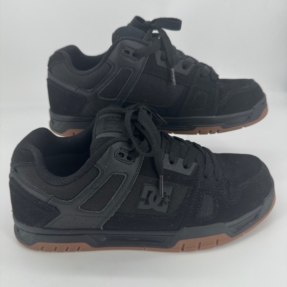 DC Shoes Mens Stag Black Gum Sole Leather Skate Sneakers 320188-BGM Size 10